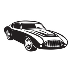 Black and White Car Silhouette Vector Illustration, Stylish Black and White Car Outline Vector