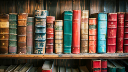 Naklejka premium Books shelves in an old library or book store