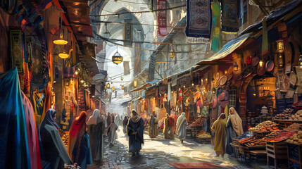 Obraz premium Old shops in a middle eastern old bazaar