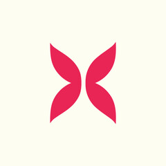 Pink with Butterfly Style X Letter Logo Design Brand