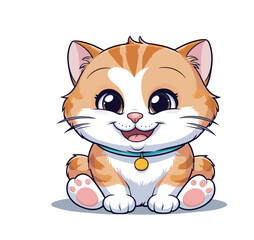 Cute Cartoon Cat Illustration Vector Art, Kawaii Cat Vector for Kids and Pet Lovers, Chibi Kitten with Stripes Vector Graphic