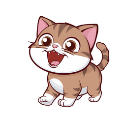 Cute Cartoon Cat Illustration Vector Art, Kawaii Cat Vector for Kids and Pet Lovers, Chibi Kitten with Stripes Vector Graphic