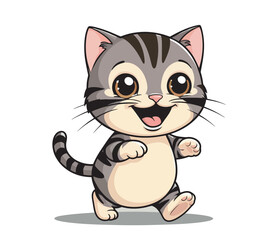 Cute Cartoon Cat Illustration Vector Art, Kawaii Cat Vector for Kids and Pet Lovers, Chibi Kitten with Stripes Vector Graphic