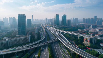 Fototapeta premium Aerial Drone View of modern Urban City Flyover. ai-generated