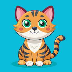 Cute Cartoon Cat Illustration Vector Art, Kawaii Cat Vector for Kids and Pet Lovers, Chibi Kitten with Stripes Vector Graphic