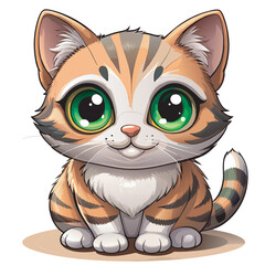 Cute Cartoon Cat Illustration Vector Art, Kawaii Cat Vector for Kids and Pet Lovers, Chibi Kitten with Stripes Vector Graphic