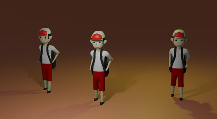 three children of elementary school go to home after following class all day long