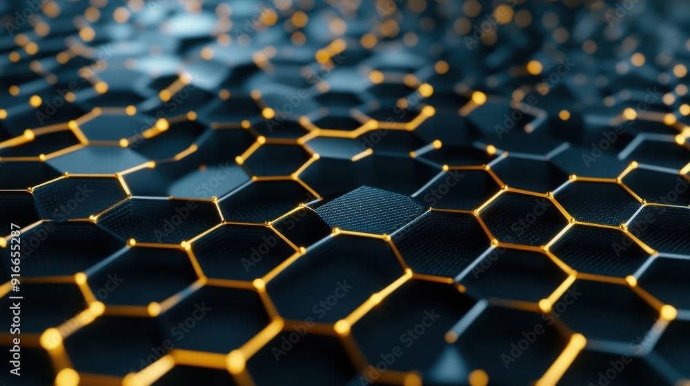 Aufkleber 3d rendering of carbon hexagonal grid on black background, futuristic technology concept