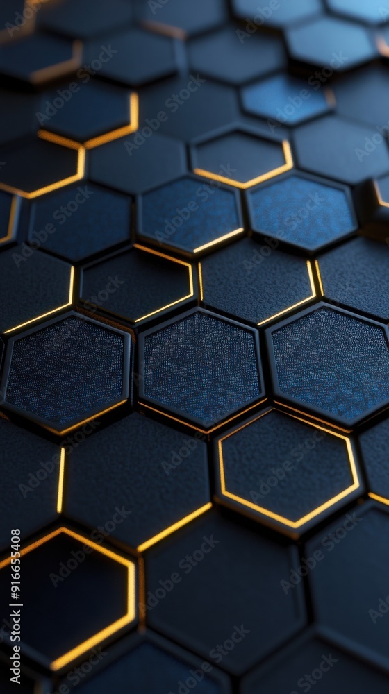 Aufkleber 3d rendering of the hexagonal pattern on black background