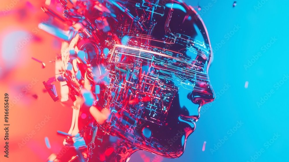 Poster ai in business, an abstract vibrant digital artwork showcasing a dynamic interplay of artificial int