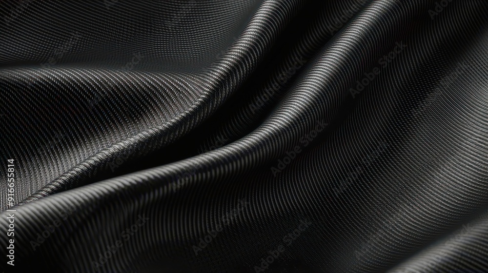 Poster wavy carbon fiber texture, a close-up view of a black and white abstract surface showcasing intricat