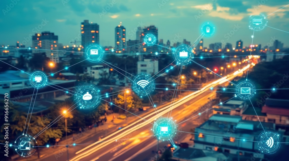 Aufkleber digital visualization of iot connectivity, showcasing devices interacting seamlessly, emphasizing in