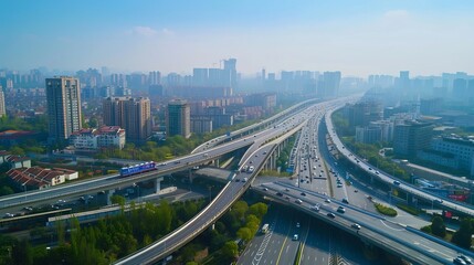 Naklejka premium Aerial Drone View of modern Urban City Flyover. ai-generated