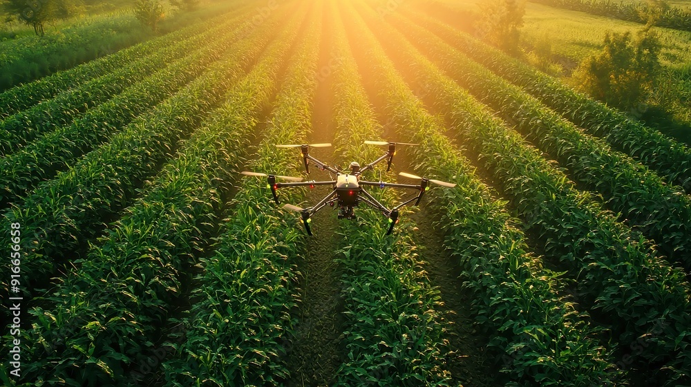 Poster Precision Agriculture Revolution, examining the impact of data-driven insights and automation on modern farming practices to enhance productivity and sustainability.