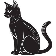 Elegant Black Cat Silhouette Vector Illustration, Stylish Black Cat Outline Vector for Pet Lovers