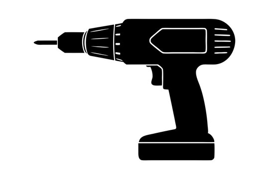 black cordless drill tool on white background clip art preview