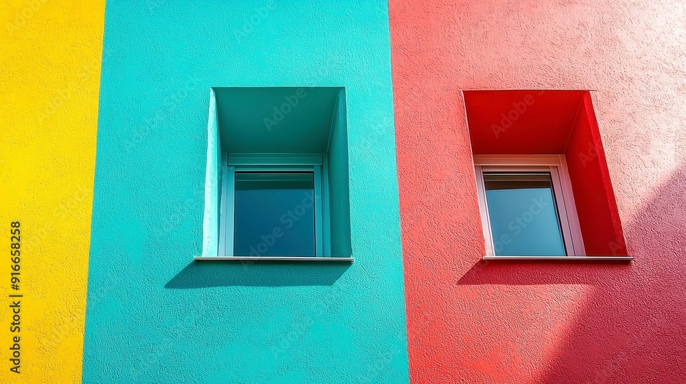 Poster vibrant abstract design, a minimalist composition featuring a playful array of colors, inviting a se