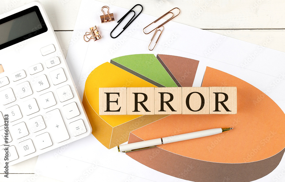 Aufkleber error word on wooden block on chart background