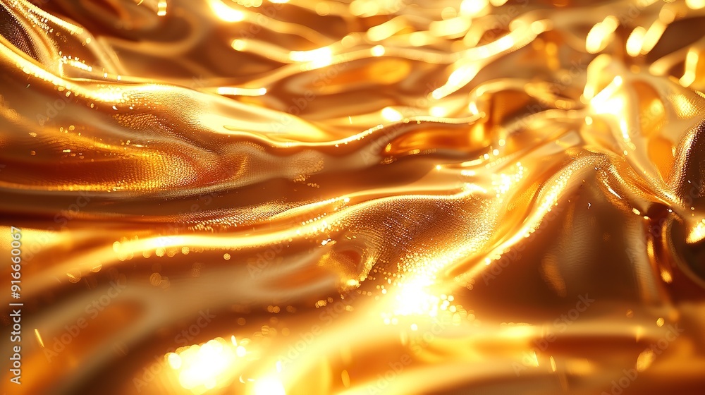 Poster golden particles wave. digital art. 3d rendering.
