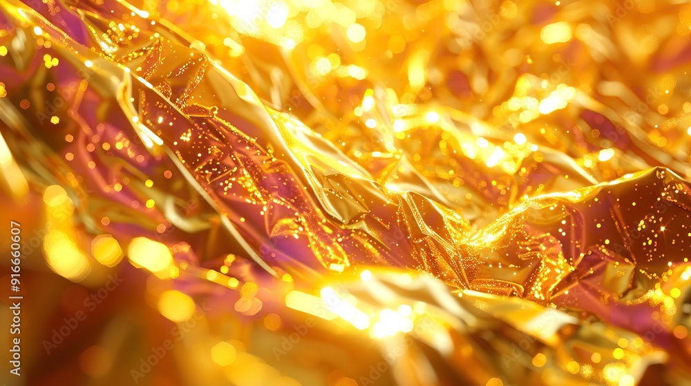 Poster golden particles wave. digital art. 3d rendering.