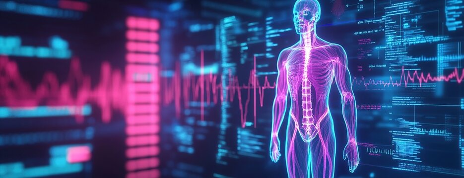 Digital Human Anatomy Scan. Futuristic Human Body Analysis Interface with Holographic. Medical health care of future. AI generated image