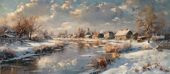 Winter Village by the River