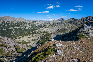 Summer landscape photo of Pirin Mountains from the Banderitsa Pass.