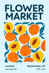 Colorful doodle floral market design poster