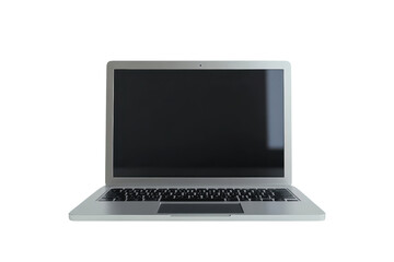 Modern silver laptop with blank screen, ready for customization, isolated on transparent background. Perfect for business, tech, and educational content.