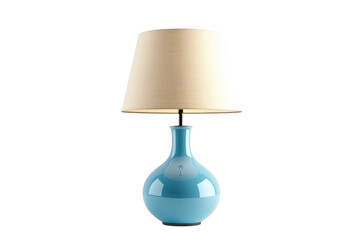 Fototapeta premium Modern table lamp with blue ceramic base and beige fabric shade, ideal for living room, bedroom, or office decor.