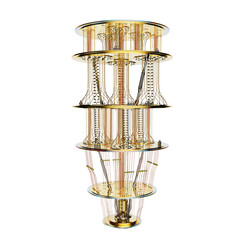 Golden quantum computer machine isolated on white
