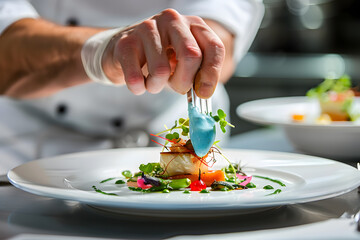 The chef is doing a close-up of his hands at a Western meal