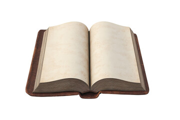Open vintage book with blank pages isolated on transparent background. ready for your text or design. Ideal for educational or literary projects.