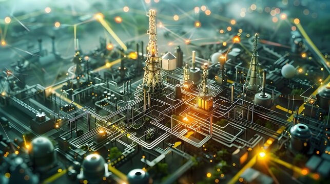 An image depicting a complex web of standards and guidelines with industries and companies interconnected, all contributing to a central hub representing the greenhouse gas protocol