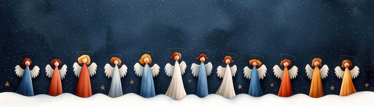 Angels singing, heavenly choir, starry sky, watercolor style