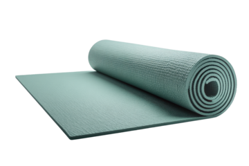 Rolled out yoga mat on transparent background. Ideal for fitness, exercise, and meditation purposes. Provides comfort and stability.