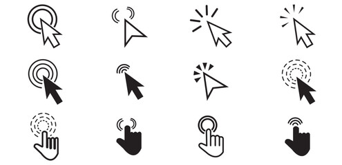 Pointer cursor computer mouse icon set. Finger cursor, arrow click sign. Vector illustration