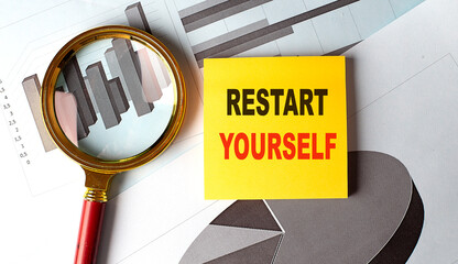 RESTART YOURSELF text on sticky on chart background