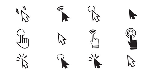 mouse cursor click and loading icon for computer, mobile app, animation, or ui design. mouse pointer black and white vector illustration on transparent background 