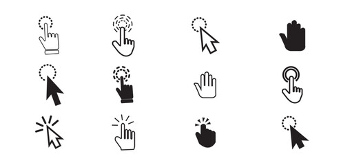 mouse cursor click and loading icon for computer, mobile app, animation, or ui design. mouse pointer black and white vector illustration on transparent background 