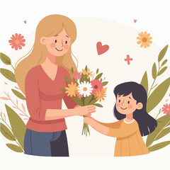 a child who gives flowers to his mother