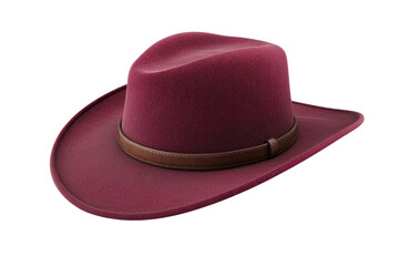 Stylish maroon cowboy hat with a brown band captured on a transparent background. showcasing detailed texture and shape.
