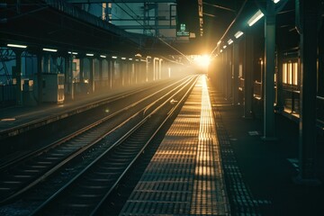 Train Station Platform with Sunlight Shining Through