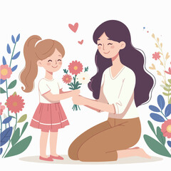 a child who gives flowers to his mother