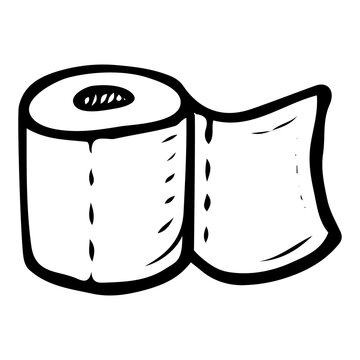 recommend clip art: Toilet paper roll hand drawn doodle. Personal hygiene item. Bathroom and toilet room. Vector outline line art illustration.