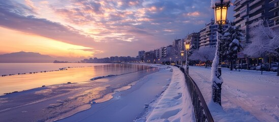 Snowy Winter Sunrise on the Coast