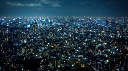 Fototapeta premium Nighttime Cityscape with Interconnected Lights