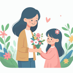 a child who gives flowers to his mother