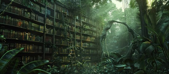 Enchanted Library in a Lush Jungle
