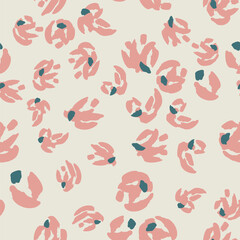 Light seamless pattern with abstract pink flowers. Vector square background, illustration, print, design. Japanese style